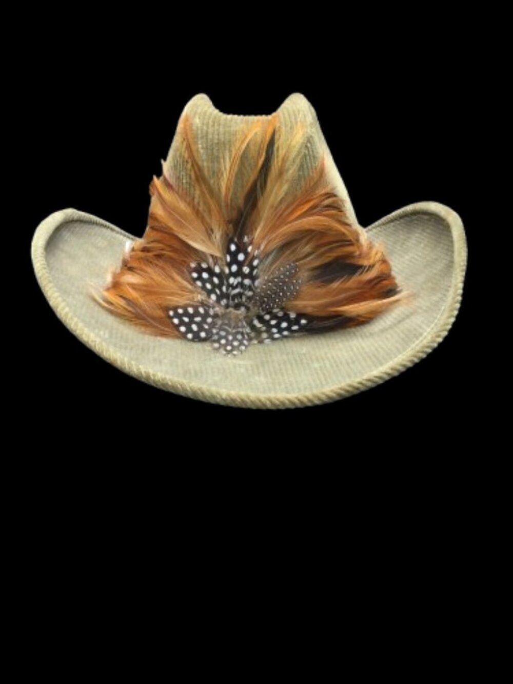 VTG Cowboy Hat Corduroy Feathers United Hatters Cap Millinery Workers Intl Union